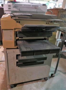 Xerox 1035 Copier on Rolling Cart and Canon IC160 Scanner - Cart Contains Copier Supplies- Toner, Notebooks, Etc.  - Copier Powers On 