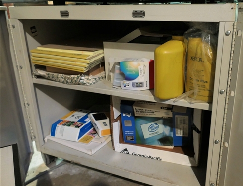 Xerox 1035 Copier on Rolling Cart and Canon IC160 Scanner - Cart Contains Copier Supplies- Toner, Notebooks, Etc.  - Copier Powers On 