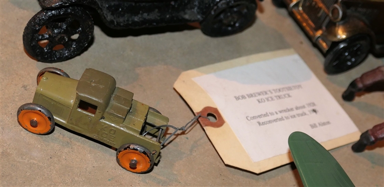 Group of Toys and Cars including 30th Anniversary John Deere, Hubley Car, Cast Iron Amish Man, and Tootsie Toy - Refurbished by Bill Alston 