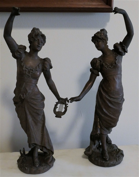 Pair of Metal Dancing Lady Figures - Measuring 16 1/4" Tall 