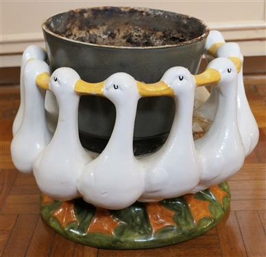 Ceramic Duck Plant Holder - Some Tiny Nicks to 1 Beak - Measures 7 1/2 tall 9 Across