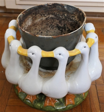 Ceramic Duck Plant Holder - Some Tiny Nicks to 1 Beak - Measures 7 1/2 tall 9 Across