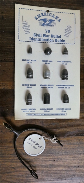 Circa 1860 Strap Spur and America 76 Civil War Bullet Identification Guide 