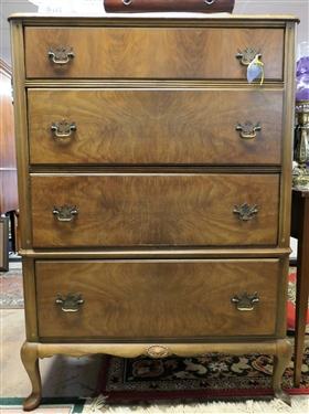 French Provincial Style Chest with Shell Detail at Bottom - 4 Drawers - Measures 49 1/2" tall 35" by 21" 