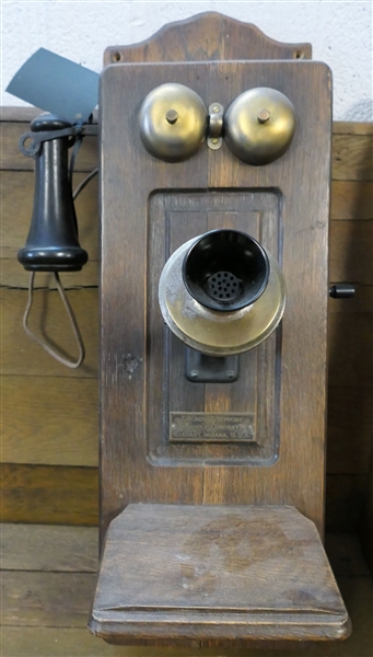 Chicago Telephone Company Oak Wall Phone with Original Brass Tag - Works Inside