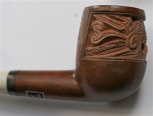 2 - Engraved Briar Pipes - With Original Papers - Bands Marked Silver 