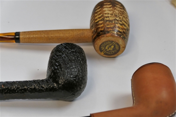 5 Smoking Pipes - Missouri Meerschaum Pipe, Longchamp France Leather Pipe, Waldorf, Viking, and Mighty Midget Pipe in Original Box