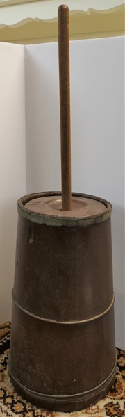 Wooden Churn with Wood Lid and Dasher - Lid Has Some Splitting - Churn Measures 16" Tall 