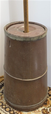 Wooden Churn with Wood Lid and Dasher - Lid Has Some Splitting - Churn Measures 16 Tall 
