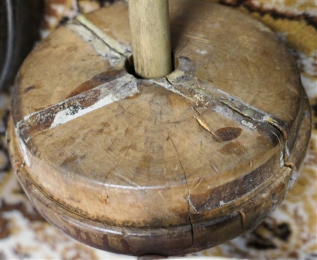 Wooden Churn with Wood Lid and Dasher - Lid Has Some Splitting - Churn Measures 16 Tall 