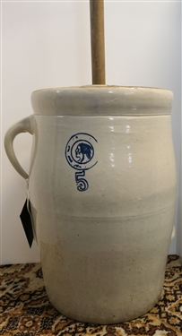 5 Gallon Indian Stone Churn with Stone Lid and Dasher - Churn Measures 16 1/2 Tall 