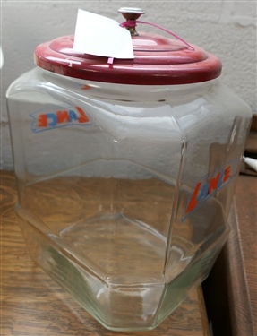 Lance Jar with Red Metal Lid  - Measures 12 tall 7 by 8 