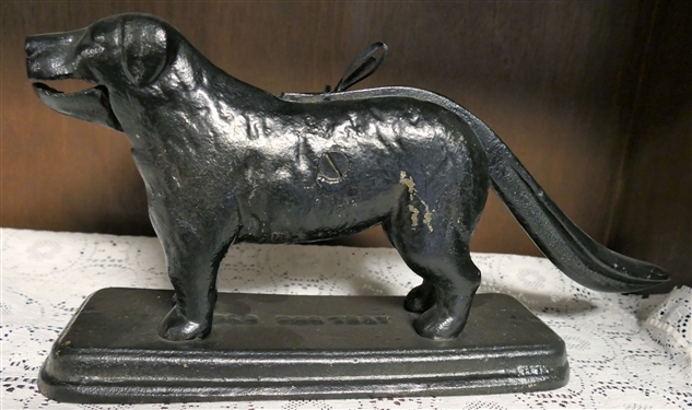 Cast Iron Dog Nut Cracker Signed Old Dog Tray? - Measures 5 tall 13 Long 