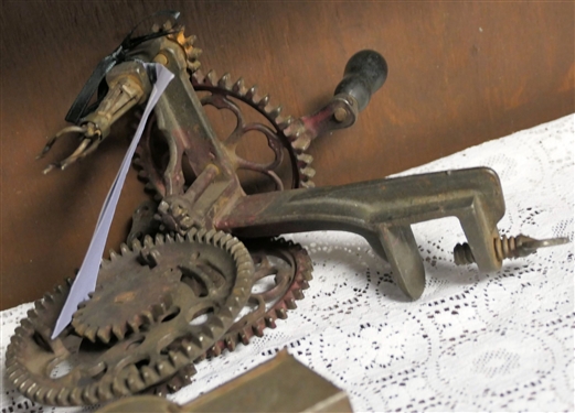 Lorianne Metal Nutmeg Grinder, Sinclair Scott Co. Baltimore Apple Peeler, and Signed Antique Press - Kitchen Tool - Measuring 4 Tall 10 Long