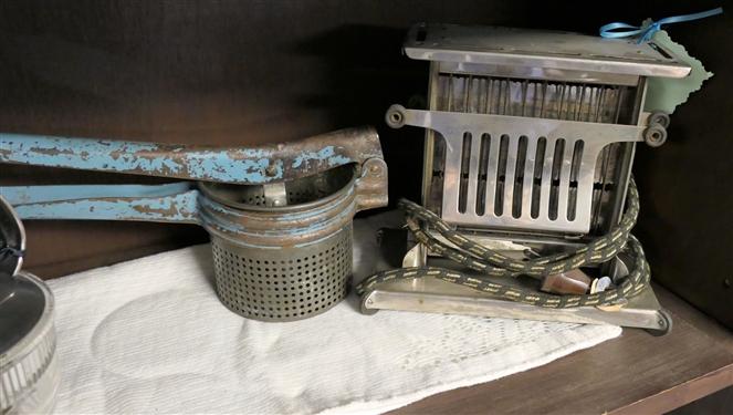 Universal Electric Toaster, Androck Mixer with Glass Bowl, and Blue Painted Food Press