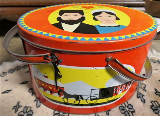 Tin Litho Amish Lunch Pail - Measures 7 tall 11 by 9
