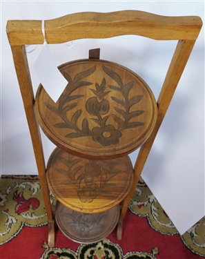 Folding Muffin Stand with Fruit and Flower Decorated Tiers - Measuring -31 Tall  Missing Peg on Bottom 