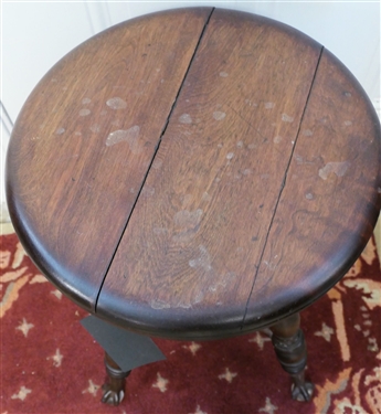 Ball and Claw Foot Piano Stool - Adjustable Seat Height - Measures 18 tall 14 Across