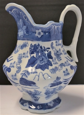 China Blue Fine Porcelain Pitcher  - Measures 10 tall 7 Spout to Handle 
