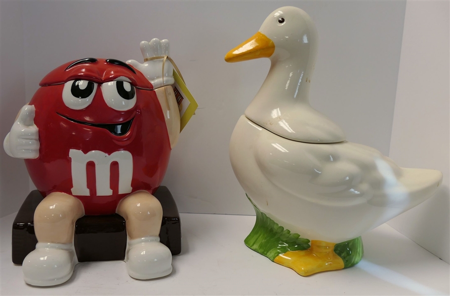 M&M Cookie Jar (Chip Above Eye) and White Duck Cookie Jar - 13" tall 