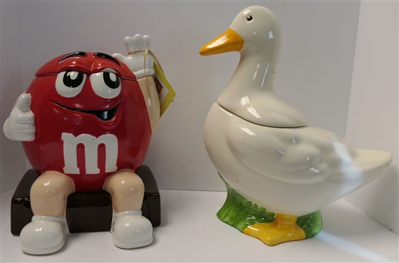 M&M Cookie Jar (Chip Above Eye) and White Duck Cookie Jar - 13 tall 