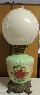 Wagon Wheel Lamp with Hand Painted Base - Measures 22 Tall - Lighted Top and Bottom 