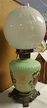 Wagon Wheel Lamp with Hand Painted Base - Measures 22 Tall - Lighted Top and Bottom 