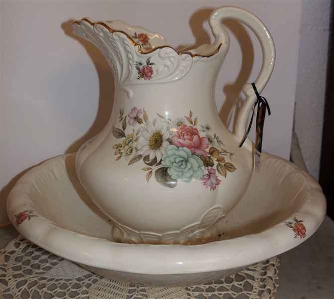 Cronins of Fredericksburg Bowl and Pitcher Set - Flower Decoration - Pitcher Measures 12" tall Bowl 16" Across