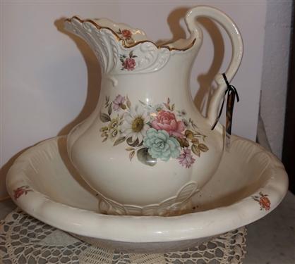 Cronin's of Fredericksburg Bowl and Pitcher Set - Flower Decoration - Pitcher Measures 12 tall Bowl 16 Across