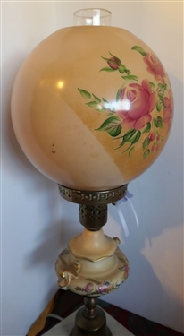 Banquet Style Lamp with Rose Decoration - Marble Base - Measures 22 Tall 