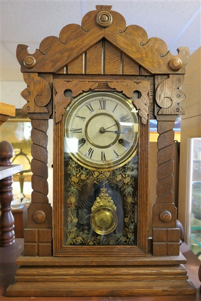 Nice Oak Kitchen Clock - Musical - With Key  - Measures 22 1/2" Tall 13 1/2" by 4" 