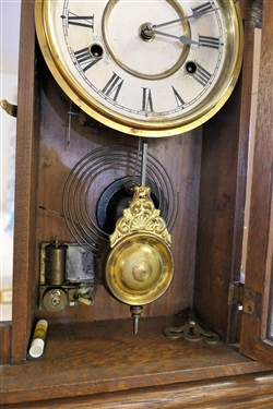 Nice Oak Kitchen Clock - Musical - With Key  - Measures 22 1/2 Tall 13 1/2 by 4 