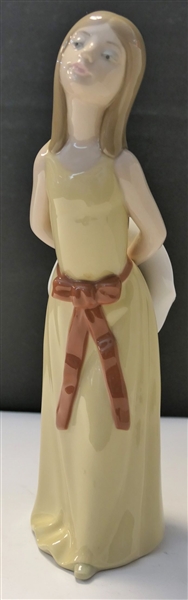 Lladro Girl Figure with Hat Behind Back -  Number 5006 - Measures 9 1/2" Tall 