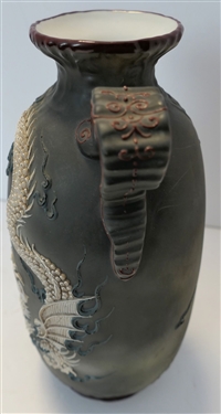 Hand Painted Nippon Moriage Dragon Vase- Double Handled - Measuring 10 Tall 