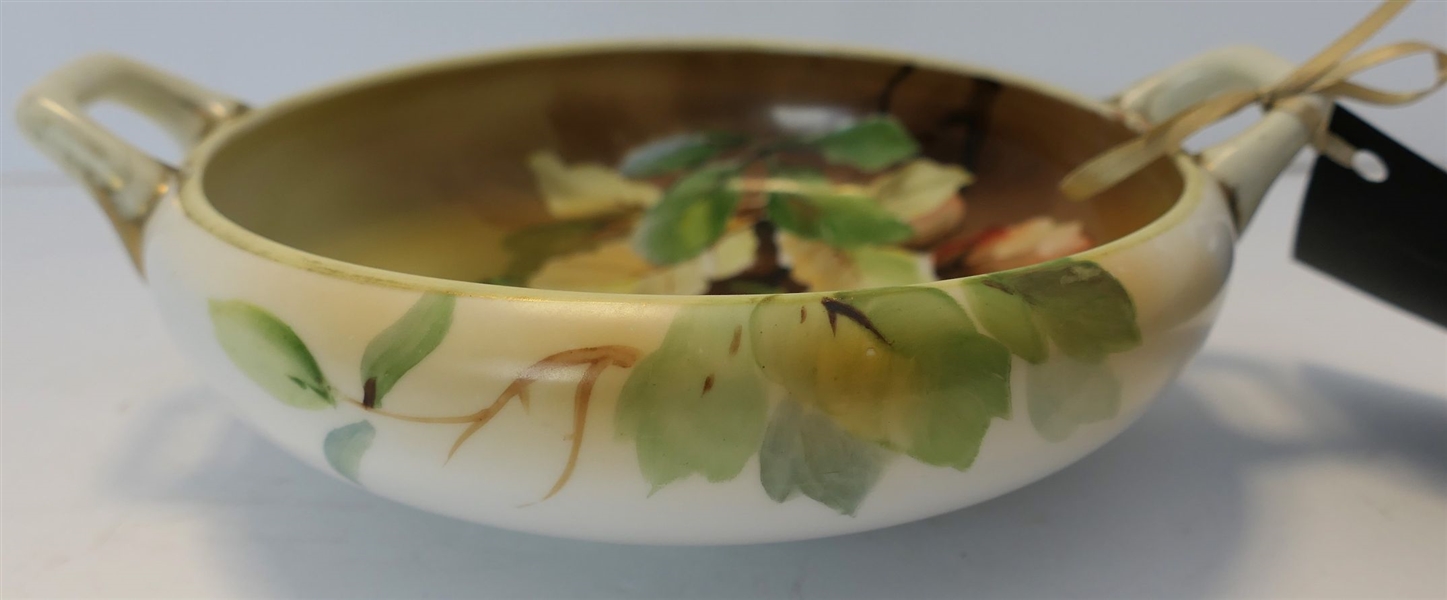 Hand Painted Nippon Thistle Double Handled Bowl - Measures 8 1/2" Handle to Handle 