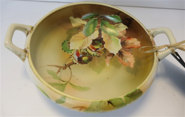 Hand Painted Nippon Thistle Double Handled Bowl - Measures 8 1/2 Handle to Handle 