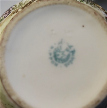 3 Pieces of Hand Painted Porcelain - Nippon Cream and Sugar Dishes and Green and Purple Floral Pitcher  - Pitcher Measures 6 1/2 tall 