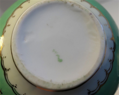 3 Pieces of Hand Painted Porcelain - Nippon Cream and Sugar Dishes and Green and Purple Floral Pitcher  - Pitcher Measures 6 1/2 tall 