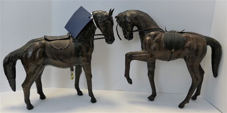 2 Leather Horses - Largest Measures 13 tall 13 Nose to Tail - 1 Does Not Stand On Its Own 