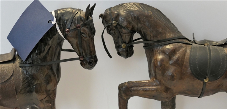 2 Leather Horses - Largest Measures 13 tall 13 Nose to Tail - 1 Does Not Stand On Its Own 