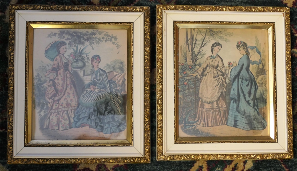 Pair of Fashion Prints in Gold and White Frames - Frames Measure 13" by 11 1/2" 