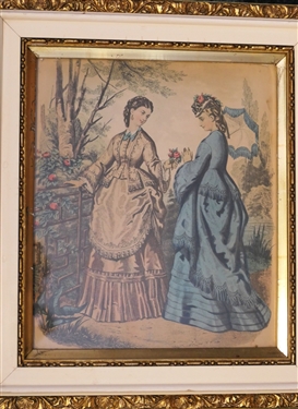 Pair of Fashion Prints in Gold and White Frames - Frames Measure 13 by 11 1/2 