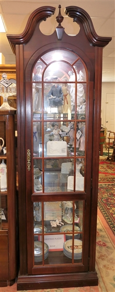 Mahogany Finish Broken Arch Top Curio Cabinet - Lighted with 4 Glass Shelves -Glass Shelves - Measures 78" Tall 22 1/2" by 12" 