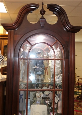 Mahogany Finish Broken Arch Top Curio Cabinet - Lighted with 4 Glass Shelves -Glass Shelves - Measures 78 Tall 22 1/2 by 12 