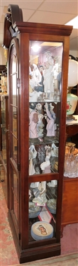 Mahogany Finish Broken Arch Top Curio Cabinet - Lighted with 4 Glass Shelves -Glass Shelves - Measures 78 Tall 22 1/2 by 12 
