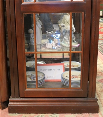 Mahogany Finish Broken Arch Top Curio Cabinet - Lighted with 4 Glass Shelves -Glass Shelves - Measures 78 Tall 22 1/2 by 12 