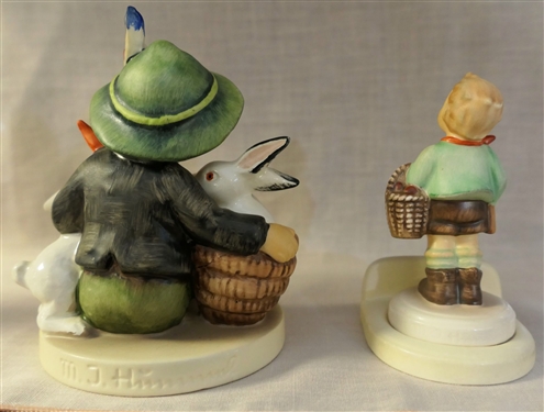 2 Hummel Figures - Village Boy Card Holder and Little Boy with Rabbits - Card Holder Measures 3 Tall 