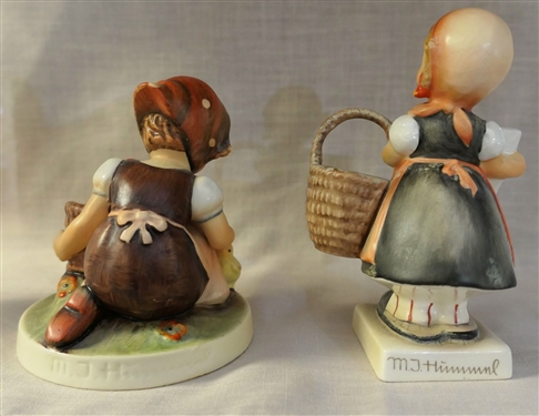 2 Hummel Figures - Full Bee Little Girl with Chicks and Girl with Letter and Basket - Measuring 4 1/2 Tall 