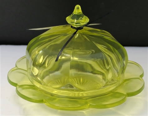 Vaseline Glass Butter Dish with Lid - Measures 7 1/4 Across