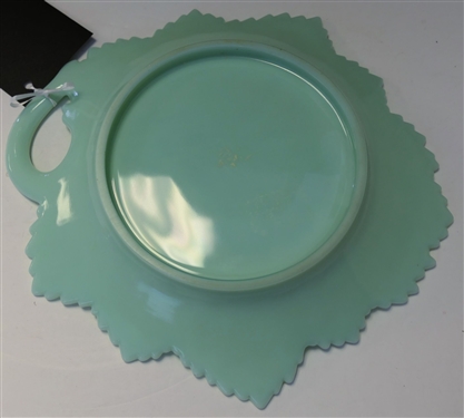 Light Green Custard Glass Leaf Dish  - Measures 10 by 10 